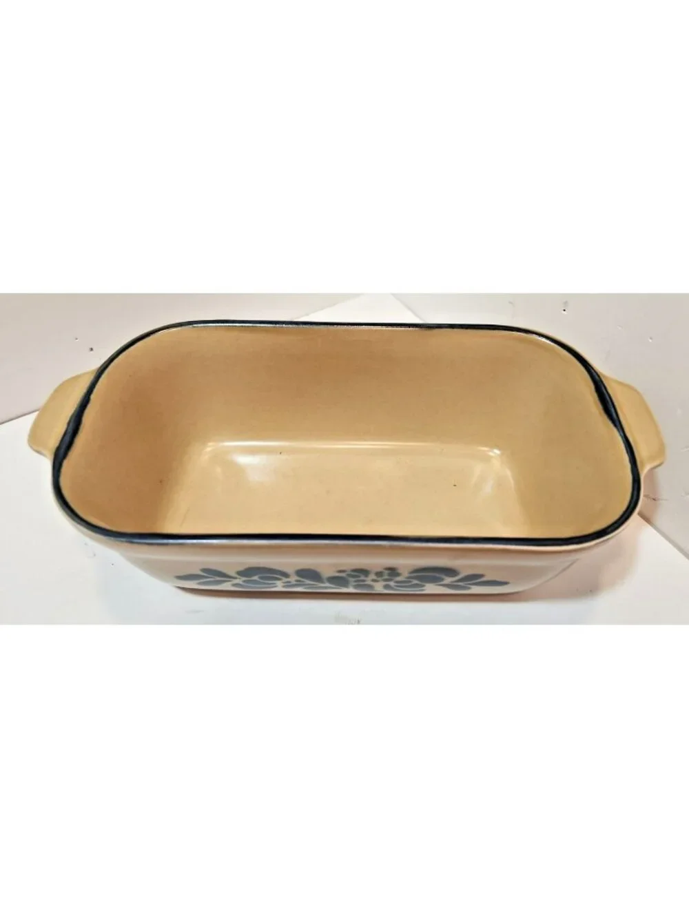 Pfaltzgraff Folk Art 2 Qt. Loaf Pan #235 Stoneware Beige Blue Floral 9x5x3 USA